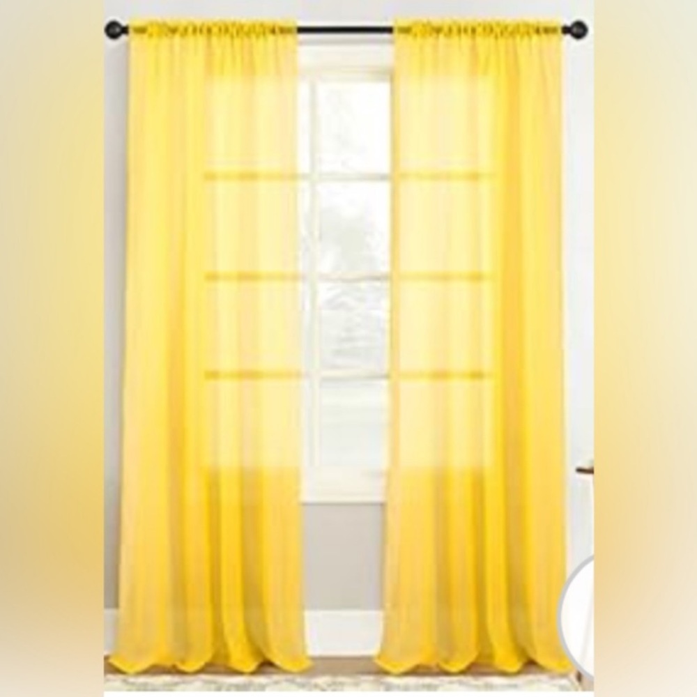 NWT Tony's Collection Sunny Yellow Sheer Curtains 2 Panels 52" x 84"